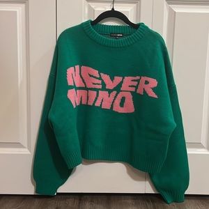 Fashion Nova Green and Pink Crew Neck Sweater